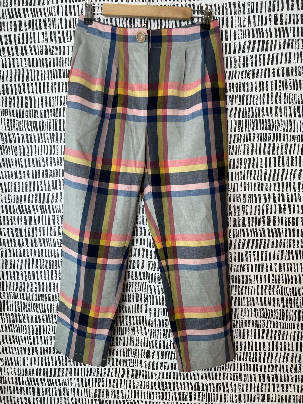 Cory Lynn Calter Plaid Cropped Trousers Pastel Madras High Rise Pants - Picture 5 of 14